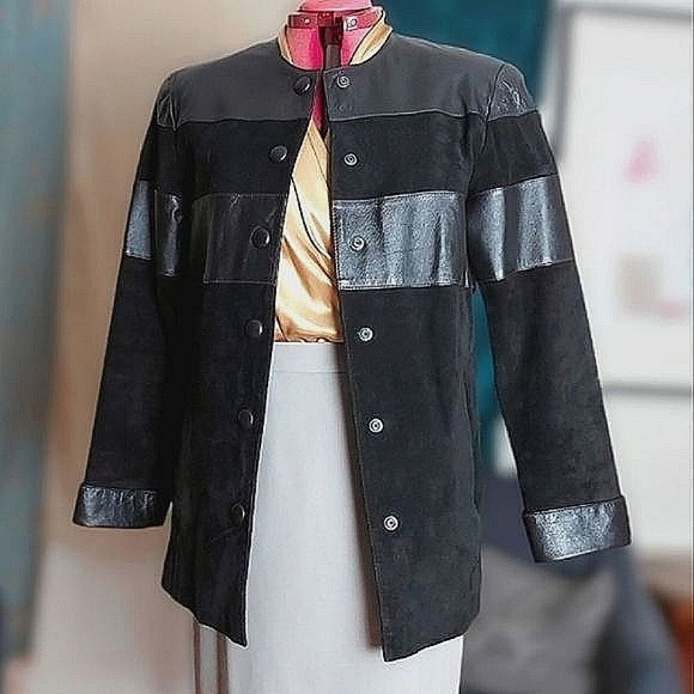 Vtg Massimo black suede and leather paneled jacket